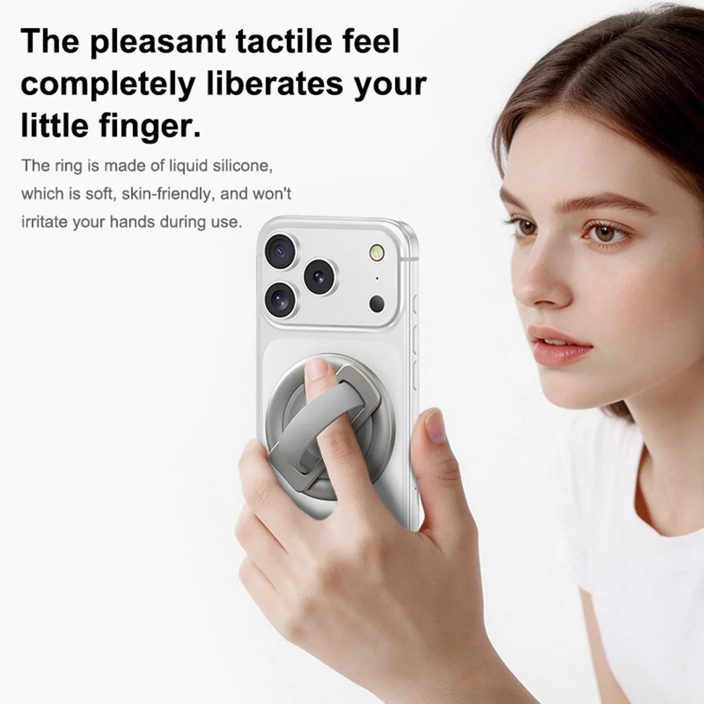 Foldable Magnetic Phone Ring Stand Liquid Silicone Aluminum Rotating Phone Holder for iPhone Android - Grey - 6