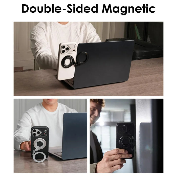AULUMU G09 Magnetic Ring Stand 360° Rotating Finger Loop Dual-Axis Design Phone Holder Grip - Black - 7