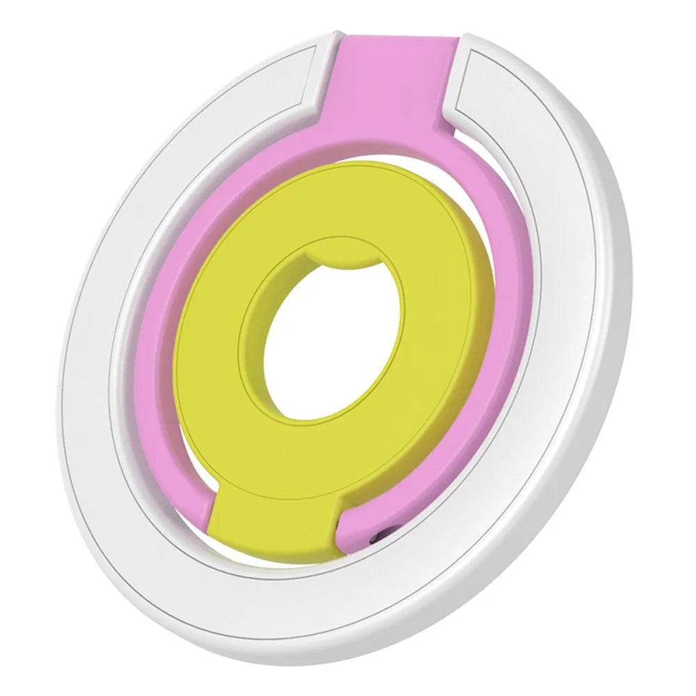 Magnetic Ring Stand Tri-Fold 360° Rotation Finger Ring Phone Kickstand Compatible with MagSafe - White+Pink+Yellow - 1