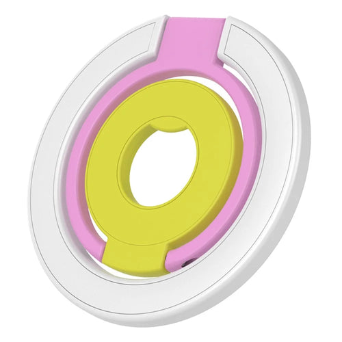 Magnetic Ring Stand Tri-Fold 360° Rotation Finger Ring Phone Kickstand Compatible with MagSafe - White+Pink+Yellow - 1