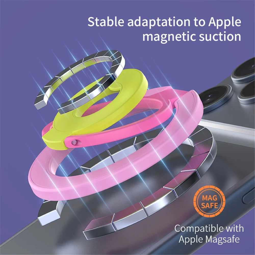 Magnetic Ring Stand Tri-Fold 360° Rotation Finger Ring Phone Kickstand Compatible with MagSafe - White+Pink+Yellow - 4