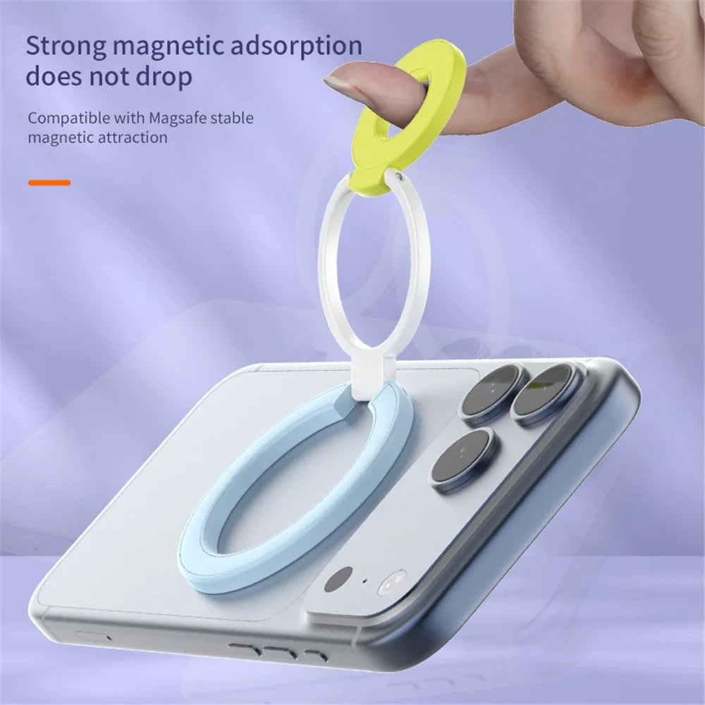 Magnetic Ring Stand Tri-Fold 360° Rotation Finger Ring Phone Kickstand Compatible with MagSafe - White+Pink+Yellow - 5