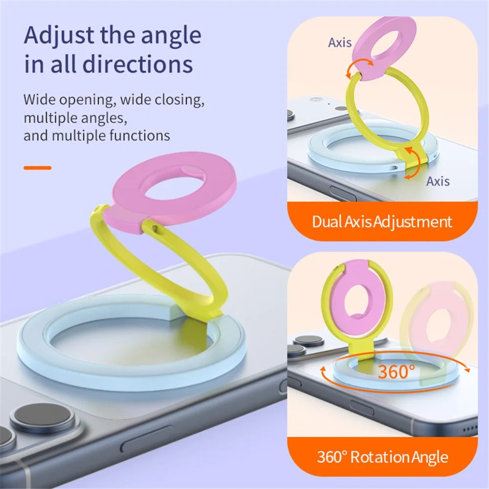 Magnetic Ring Stand Tri-Fold 360° Rotation Finger Ring Phone Kickstand Compatible with MagSafe - White+Pink+Yellow - 7