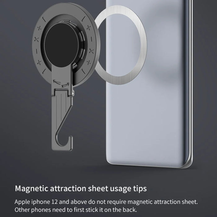 Multi-functional Magnetic Phone Stand Hook 360° Rotation Foldable Phone Ring Holder Buckle for iPhone Android - Black - 3