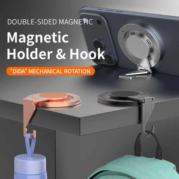 Multi-functional Magnetic Phone Stand Hook 360° Rotation Foldable Phone Ring Holder Buckle for iPhone Android - Black - 6