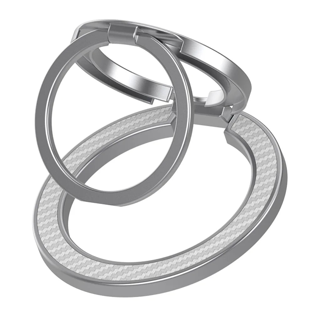 Magnetic Phone Ring Stand Compatible with MagSafe Foldable Carbon Fiber Rotation Finger Grip Holder - Silver - 1
