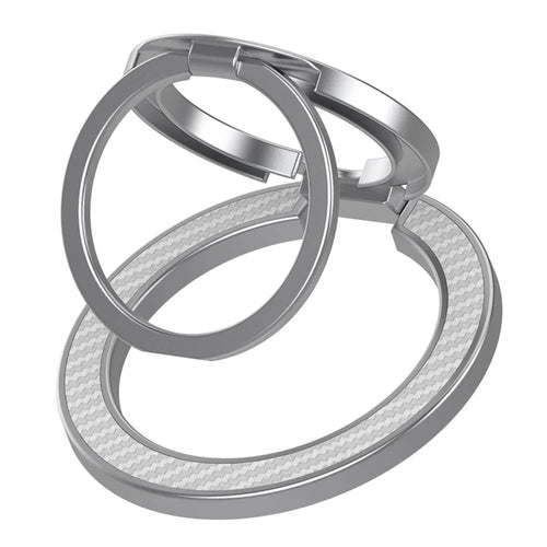 Magnetic Phone Ring Stand Compatible with MagSafe Foldable Carbon Fiber Rotation Finger Grip Holder - Silver - 1