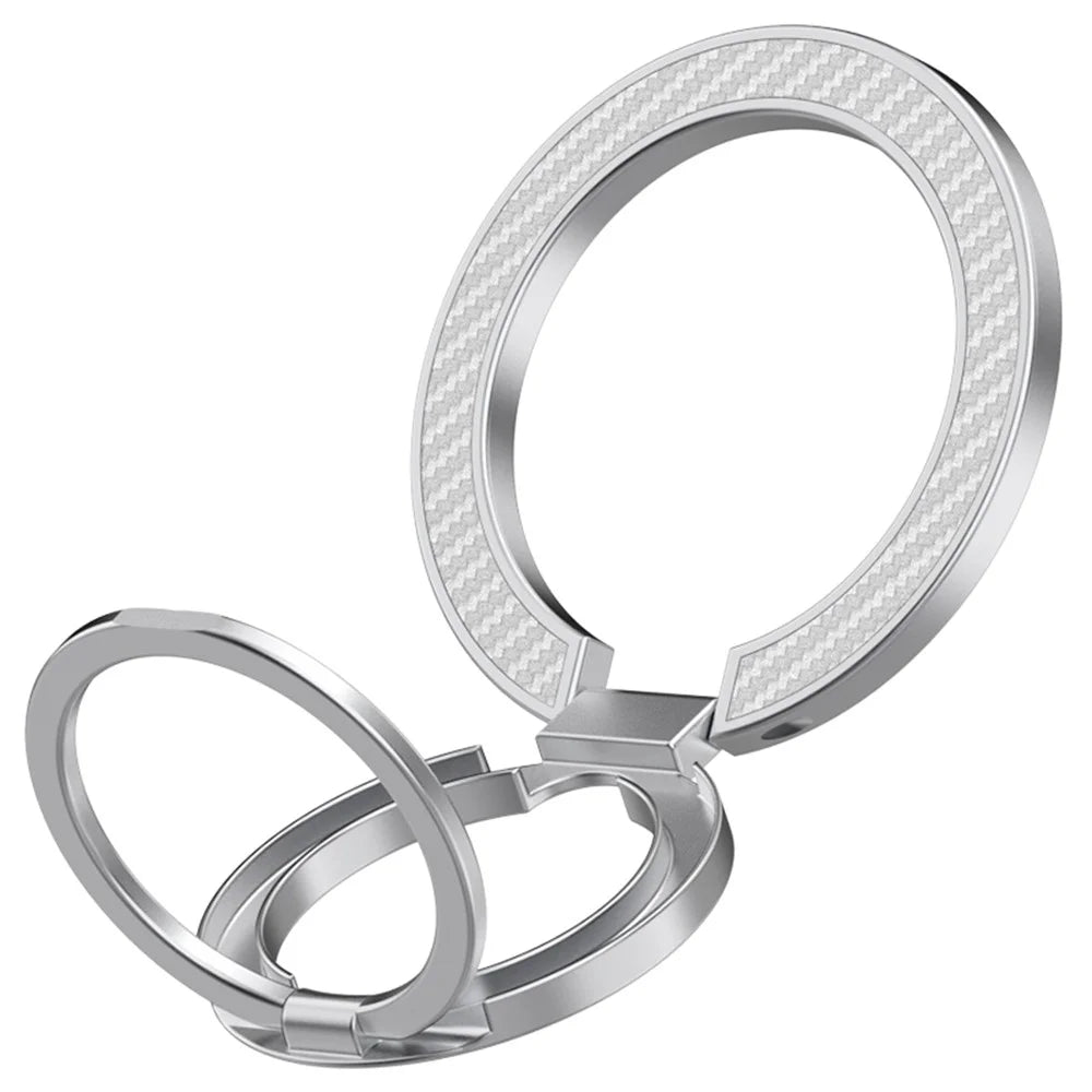 Magnetic Phone Ring Stand Compatible with MagSafe Foldable Carbon Fiber Rotation Finger Grip Holder - Silver - 2
