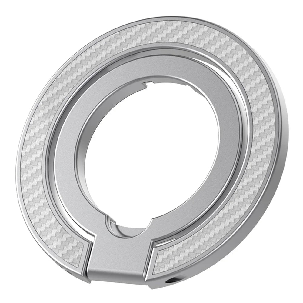 Magnetic Phone Ring Stand Compatible with MagSafe Foldable Carbon Fiber Rotation Finger Grip Holder - Silver - 3