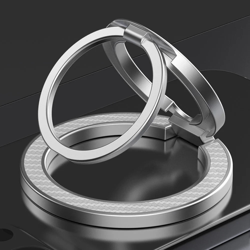 Magnetic Phone Ring Stand Compatible with MagSafe Foldable Carbon Fiber Rotation Finger Grip Holder - Silver - 4