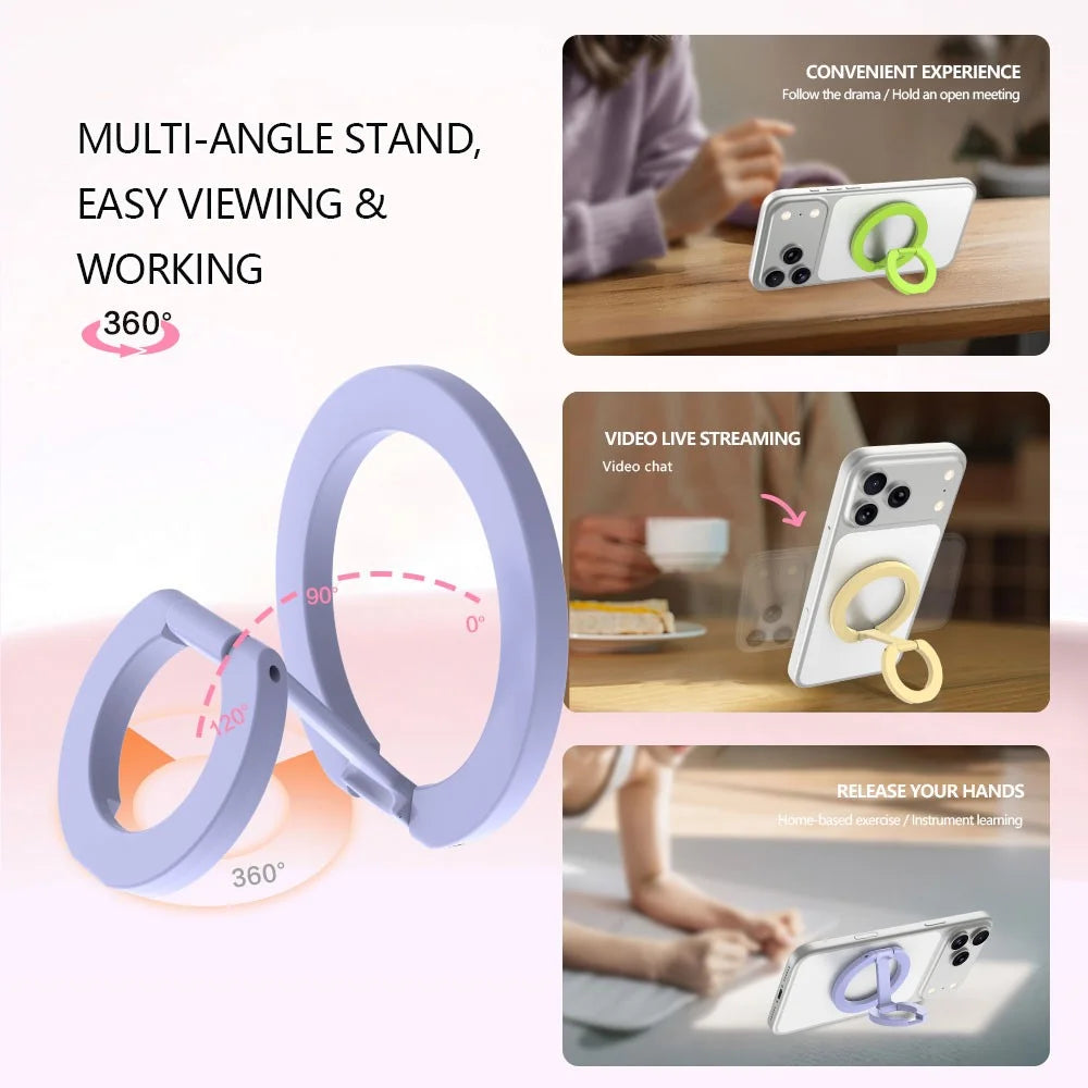 LEREACH LRFP-08 Dual Ring Magnetic Phone Stand 360° Rotation Zinc Alloy Ring Holder - Pink - 7