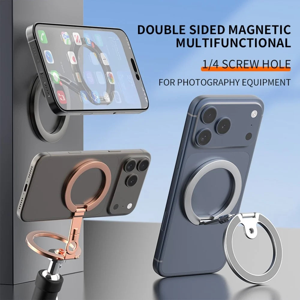 Multi-functional Magnetic Phone Stand Compatible with MagSafe 360 Degree Rotation Foldable Phone Holder with 1 / 4 Screw Hole - Black - 4