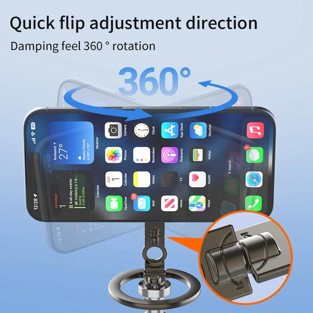 Multi-functional Magnetic Phone Stand Compatible with MagSafe 360 Degree Rotation Foldable Phone Holder with 1 / 4 Screw Hole - Black - 7