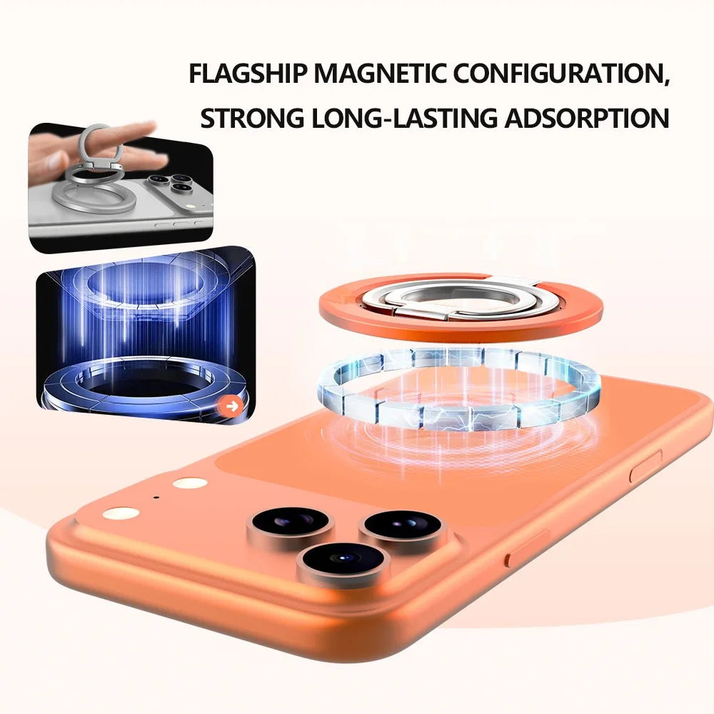 LEREACH LRFP-04 Magnetic Phone Ring Stand Triple Ring Rotation Phone Holder Grip - Orange - 4