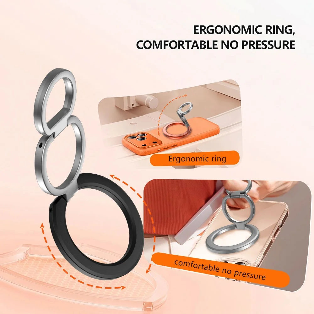 LEREACH LRFP-04 Magnetic Phone Ring Stand Triple Ring Rotation Phone Holder Grip - Orange - 6