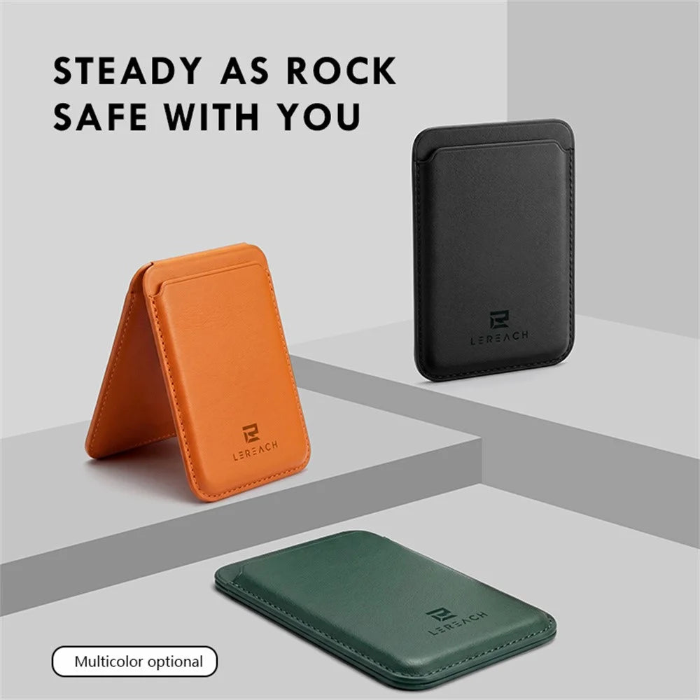 LEREACH LRFP-07 Magnetic Phone Card Holder Stand Secure Phone Wallet - Brown - 4