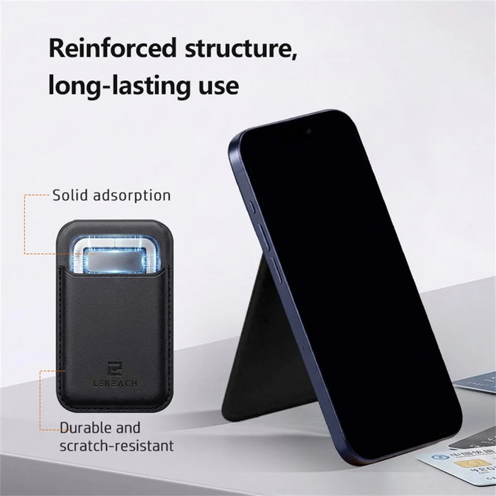LEREACH LRFP-07 Magnetic Phone Card Holder Stand Secure Phone Wallet - Brown - 7
