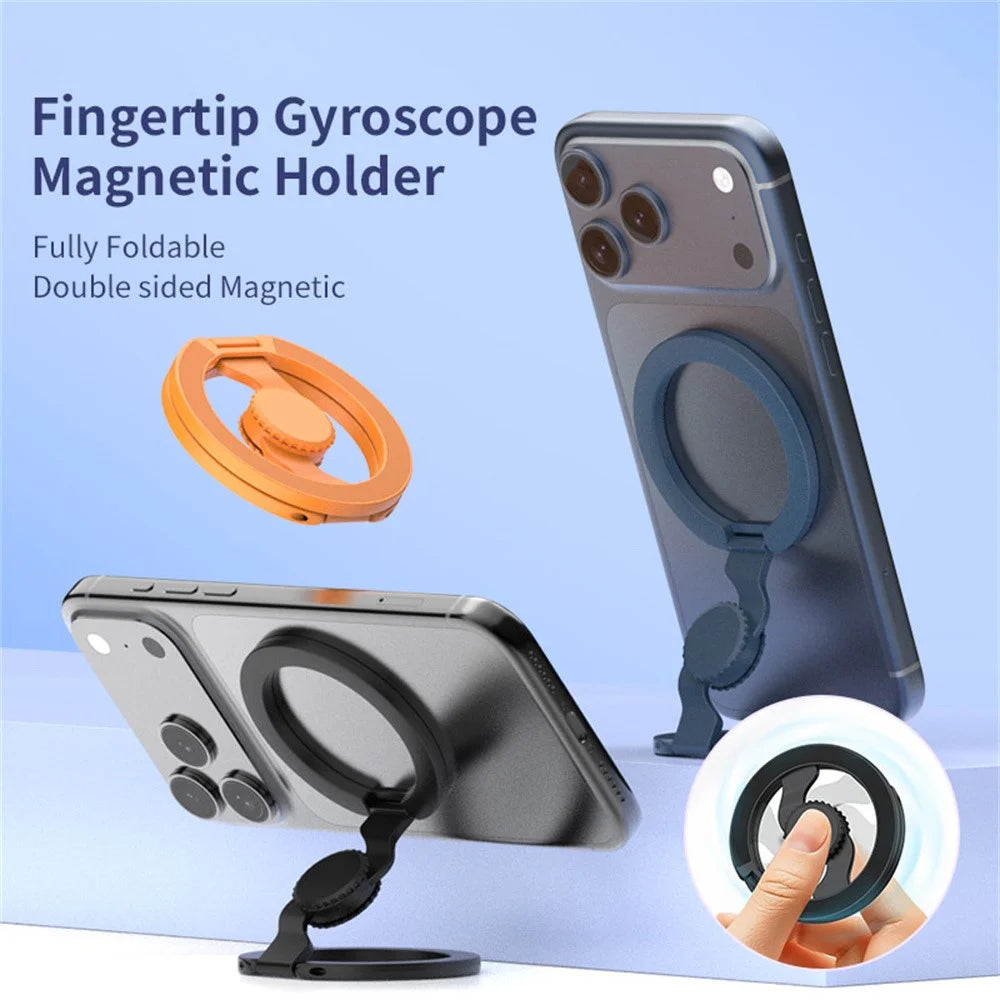 Painted Finish Magnetic Fingertip Gyro Magnetic Holder Phone Ring Kickstand Compatible with MagSafe - Orange - 3