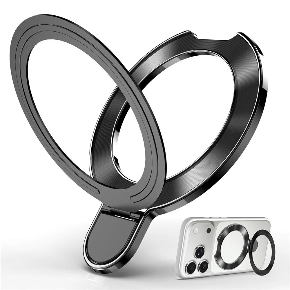 Phone Ring Grip Foldable Adjustable Phone Holder Kickstand with Adhesive - Black - 1