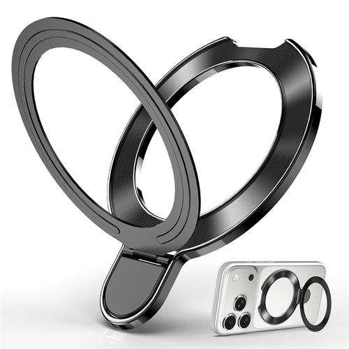 Phone Ring Grip Foldable Adjustable Phone Holder Kickstand with Adhesive - Black - 1