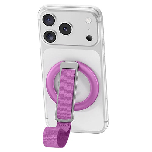 3 in 1 Magnetic Phone Grip Ring Stand for iPhone 12 - 17 Series Woven Strap Kickstand Design - Rose - 1