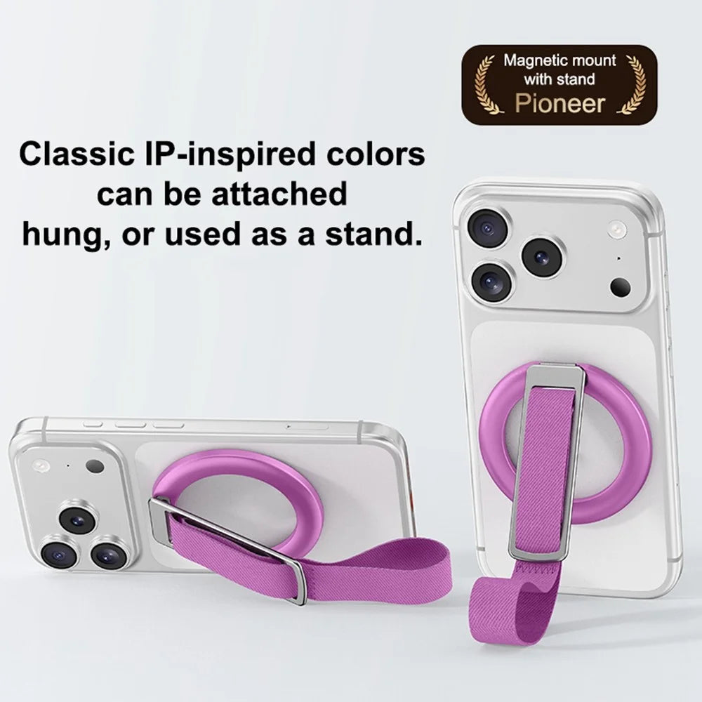 3 in 1 Magnetic Phone Grip Ring Stand for iPhone 12 - 17 Series Woven Strap Kickstand Design - Rose - 2