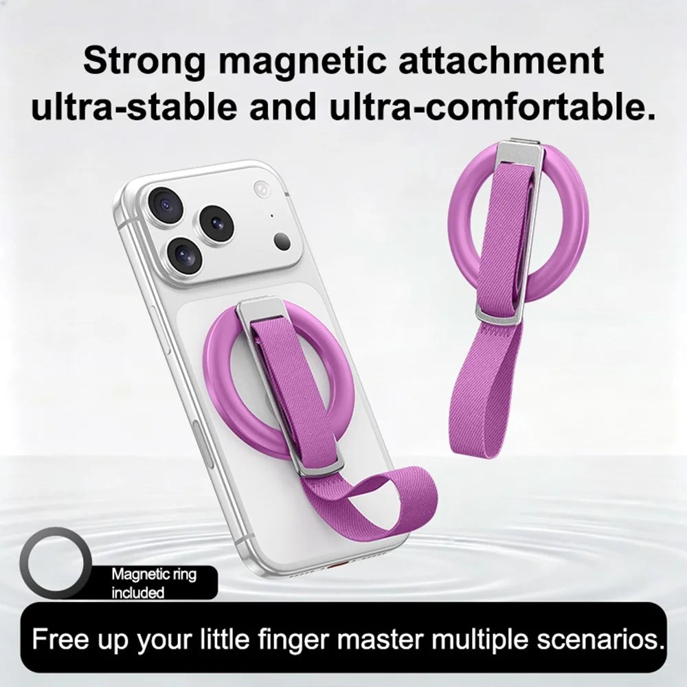 3 in 1 Magnetic Phone Grip Ring Stand for iPhone 12 - 17 Series Woven Strap Kickstand Design - Rose - 3