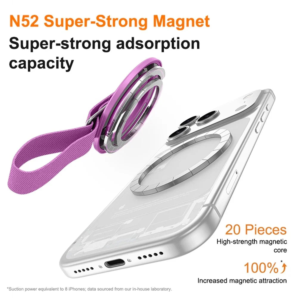 3 in 1 Magnetic Phone Grip Ring Stand for iPhone 12 - 17 Series Woven Strap Kickstand Design - Rose - 6