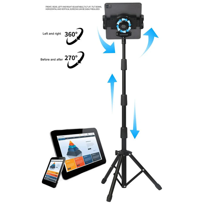 Universal Mobile Phone Tablet Holder Floor Stand 360 Degree Rotating Retractable Tripod Bracket, Thicken Version - 2