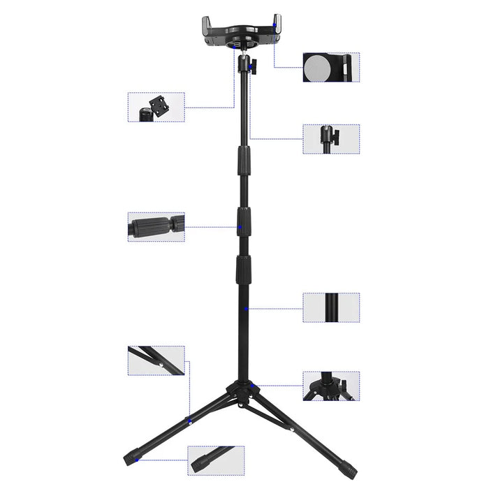 Universal Mobile Phone Tablet Holder Floor Stand 360 Degree Rotating Retractable Tripod Bracket, Thicken Version - 4