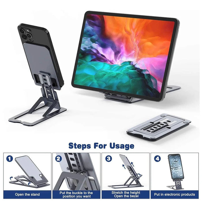 Metal Folding Desktop Phone Holder Portable Multi-Angle Adjustable Stand for Under 12 inches Tablets - Grey - 4