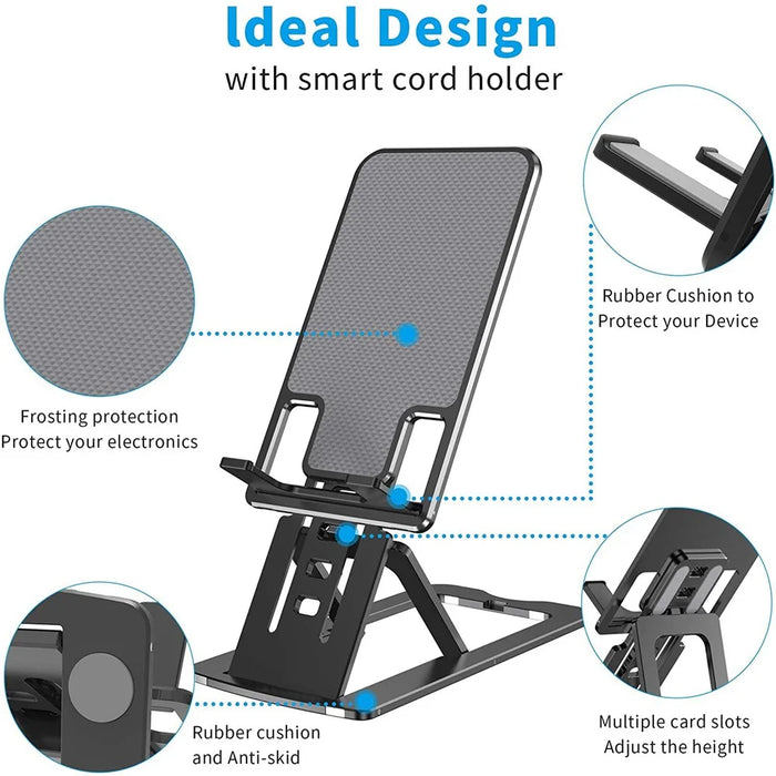 Metal Folding Desktop Phone Holder Portable Multi-Angle Adjustable Stand for Under 12 inches Tablets - Grey - 5