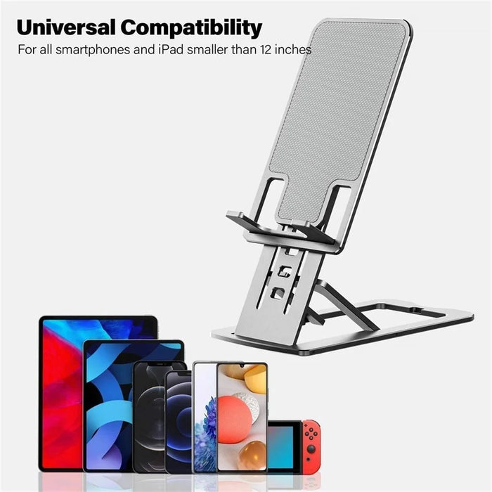 Metal Folding Desktop Phone Holder Portable Multi-Angle Adjustable Stand for Under 12 inches Tablets - Grey - 7