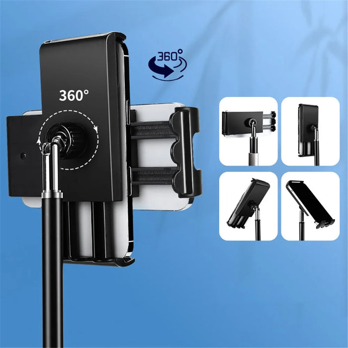 Portable Cell Phone Stand Holder Angle Adjustable Telescopic Metal Desktop Tablet Clamp Mount Holder - White - 2