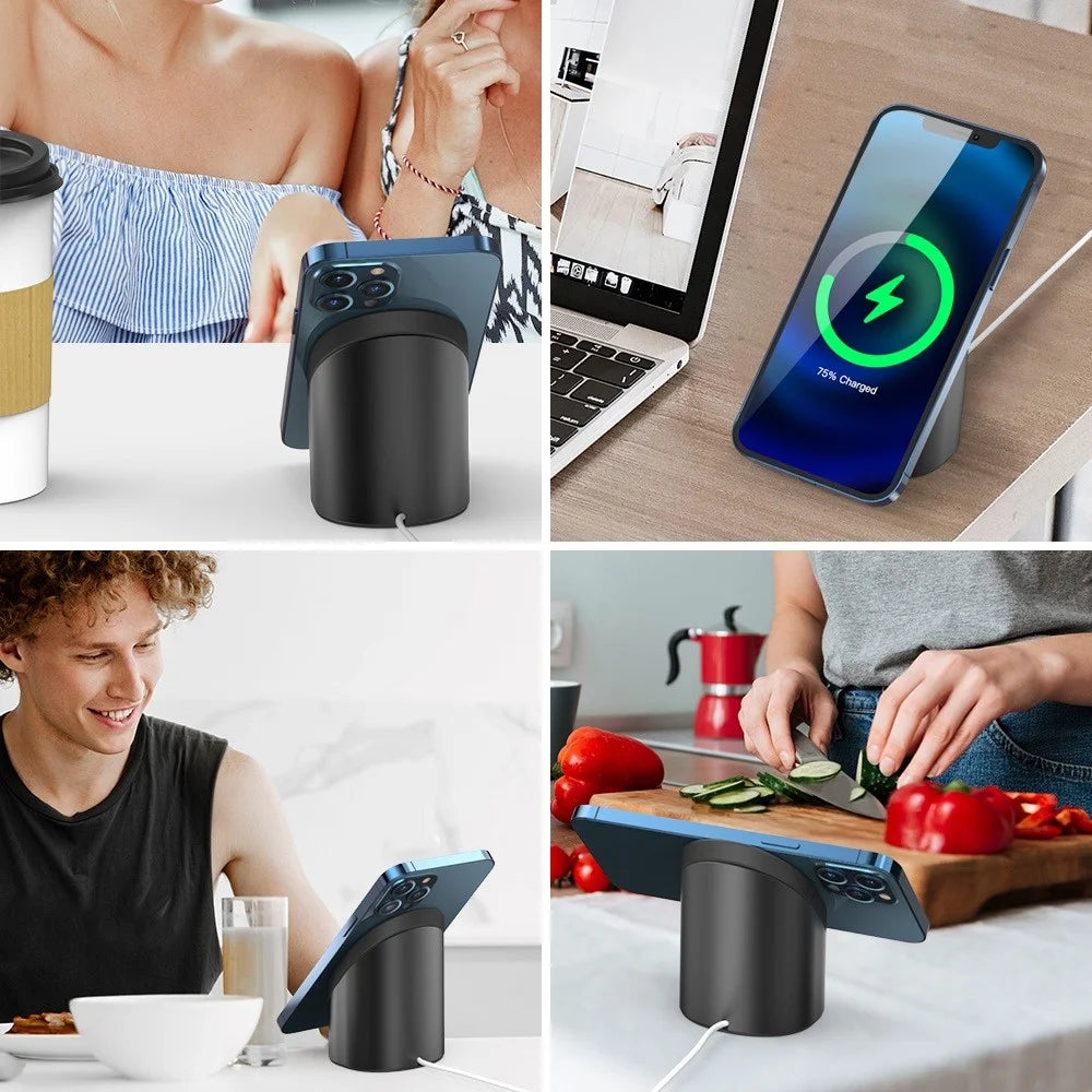 AHASTYLE PT134 Stand Charger Aluminum Alloy Stand Holder for iPhone 14, 13, 12 Series Anti-Slip Desktop Stand - Black - 6