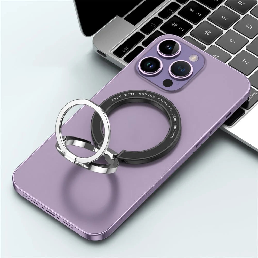 Magnetic Phone Ring, Double-axis Magnetic Metal Phone Grip Ring Holder with Adjustable Kickstand - Black - 2