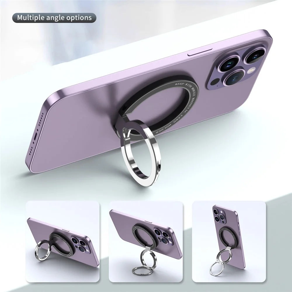 Magnetic Phone Ring, Double-axis Magnetic Metal Phone Grip Ring Holder with Adjustable Kickstand - Black - 4