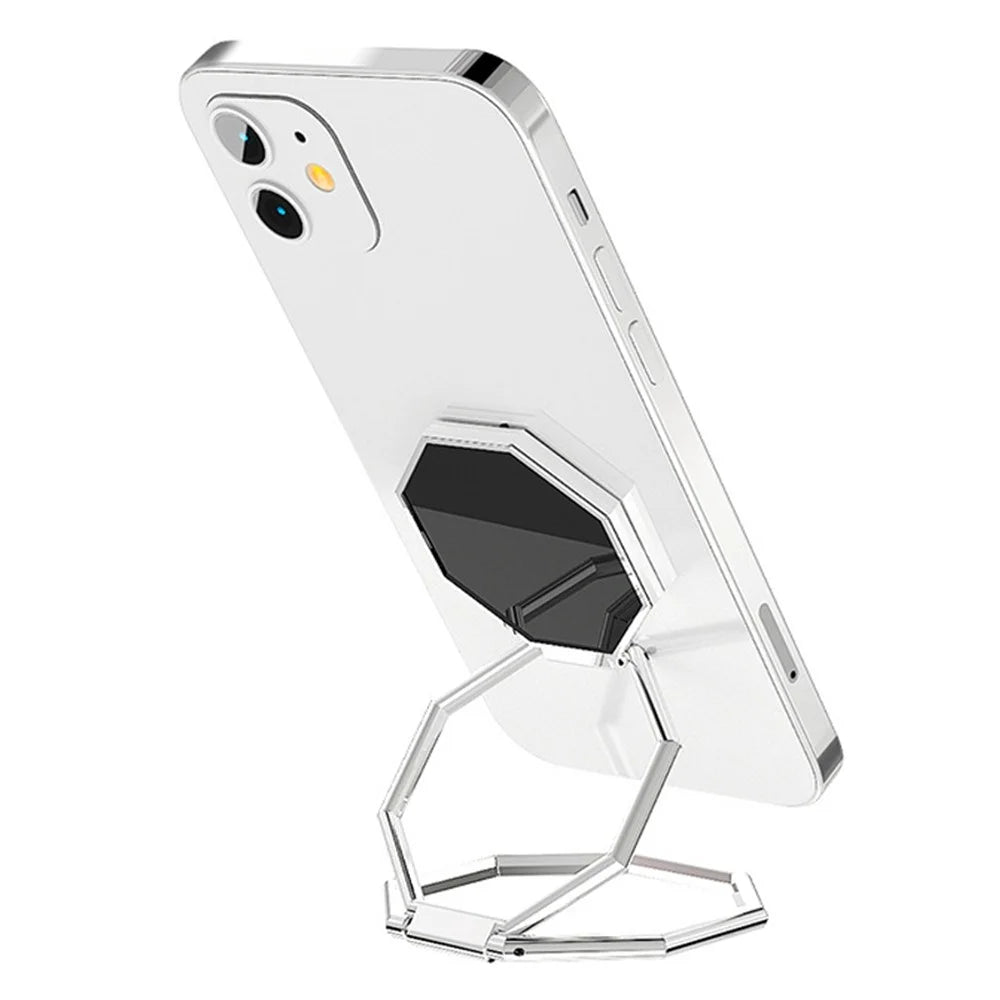 Foldable Metal Magnetic Desktop Ring Shape Phone Tablet Holder Zinc Alloy Cell Phone Stand - Silver - 1