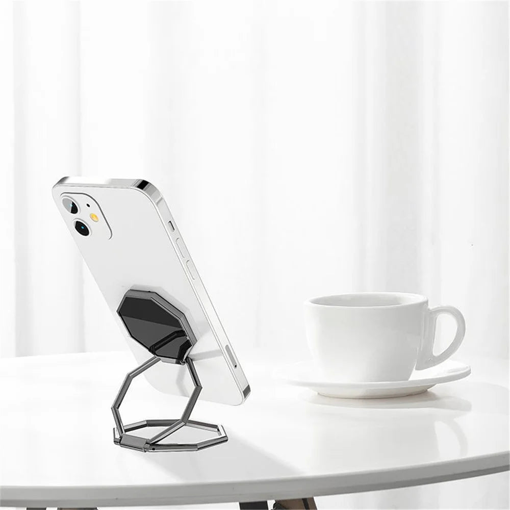 Foldable Metal Magnetic Desktop Ring Shape Phone Tablet Holder Zinc Alloy Cell Phone Stand - Silver - 2