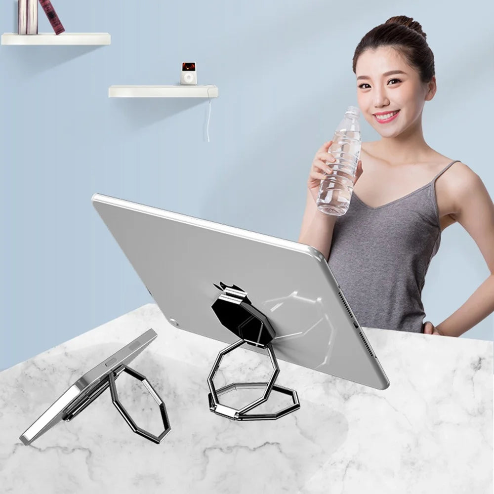 Foldable Metal Magnetic Desktop Ring Shape Phone Tablet Holder Zinc Alloy Cell Phone Stand - Silver - 3