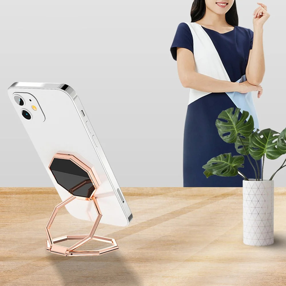 Foldable Metal Magnetic Desktop Ring Shape Phone Tablet Holder Zinc Alloy Cell Phone Stand - Silver - 7