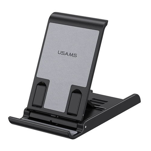 USAMS US-ZJ073 Universal Phone Tablet Desktop Stand Multi-Angle Adjustable Foldable Tabletop Phone Holder Bracket - Black - 1