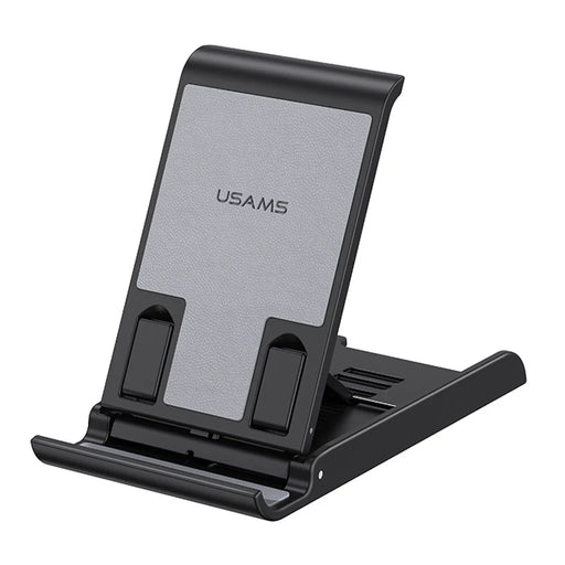 USAMS US-ZJ073 Universal Phone Tablet Desktop Stand Multi-Angle Adjustable Foldable Tabletop Phone Holder Bracket - Black - 1