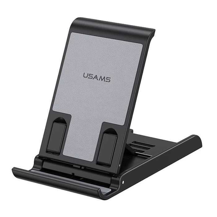 USAMS US-ZJ073 Universal Phone Tablet Desktop Stand Multi-Angle Adjustable Foldable Tabletop Phone Holder Bracket - Black - 1