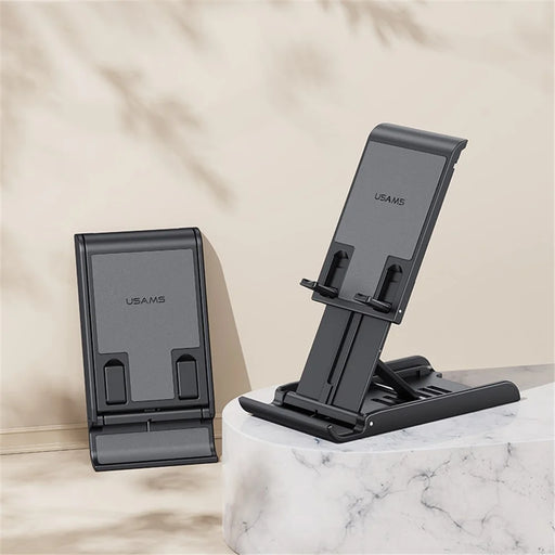 USAMS US-ZJ073 Universal Phone Tablet Desktop Stand Multi-Angle Adjustable Foldable Tabletop Phone Holder Bracket - Black - 2