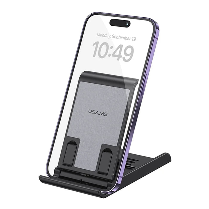 USAMS US-ZJ073 Universal Phone Tablet Desktop Stand Multi-Angle Adjustable Foldable Tabletop Phone Holder Bracket - Black - 3