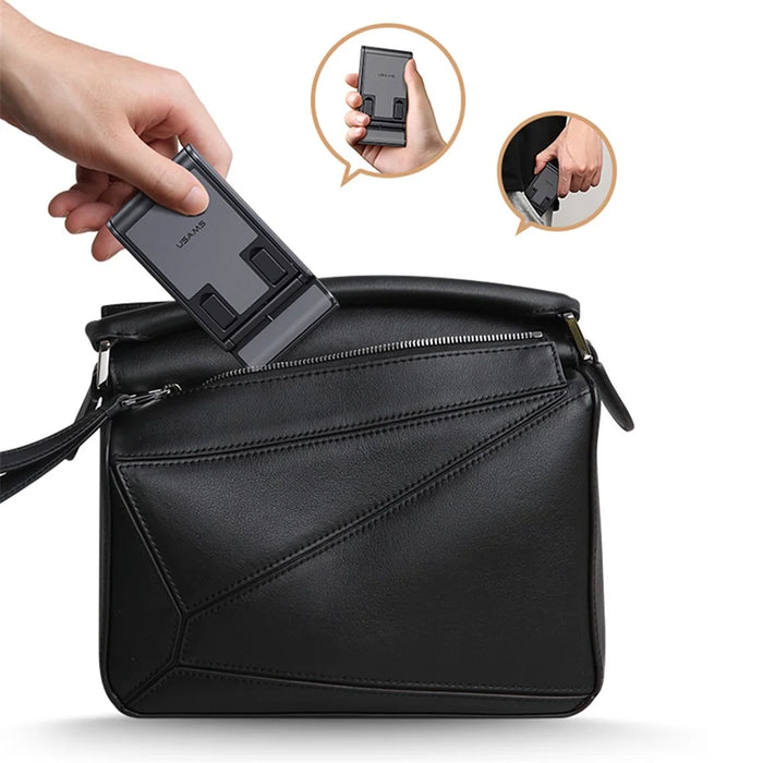 USAMS US-ZJ073 Universal Phone Tablet Desktop Stand Multi-Angle Adjustable Foldable Tabletop Phone Holder Bracket - Black - 4