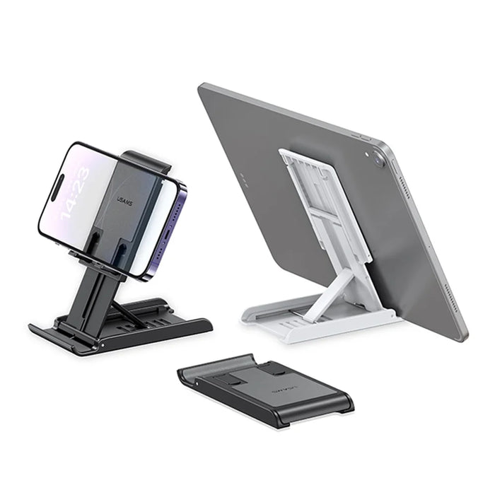 USAMS US-ZJ073 Universal Phone Tablet Desktop Stand Multi-Angle Adjustable Foldable Tabletop Phone Holder Bracket - Black - 7