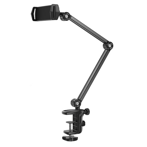 BONERUY P76 Adjustable Boom Arm Lazy Holder for iPhone, iPad Multi-Angle Rotating Cell Phone Stand with Clip for Bedside Desktop - Black - 1