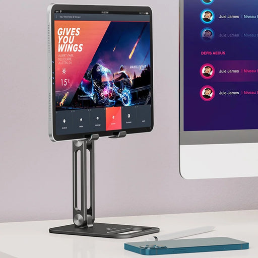 BONERUY P66 Foldable Tablet Stand Holder Aluminum Alloy Cell Phone Stand Desktop Mount Stand - Black - 2